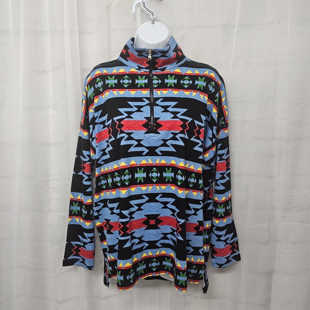 Chaps Southwestern Top Zip Turtleneck Preppy Gorp Aztec Blue Unisex L